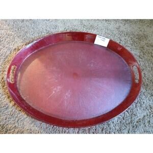 Vintage Large Oval Red Heavy Plastic Serving Tray Holiday Food Snacks Drinks